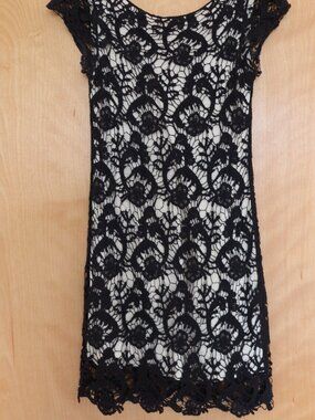 Wilfred Aritzia mini dress black and cream floral lace size small 100% cotton